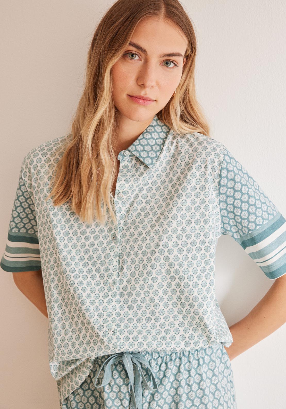 Womens Secret 100% cotton classic pyjamas with floral stamp print - Blue 3 Shaws Department Stores