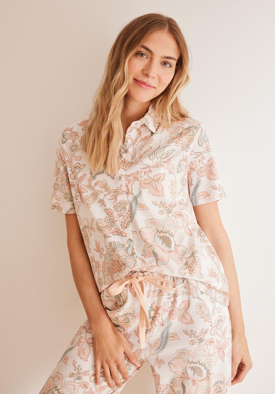 Womens Secret Classic floral print pyjamas in 100% cotton - White 3 Shaws Department Stores