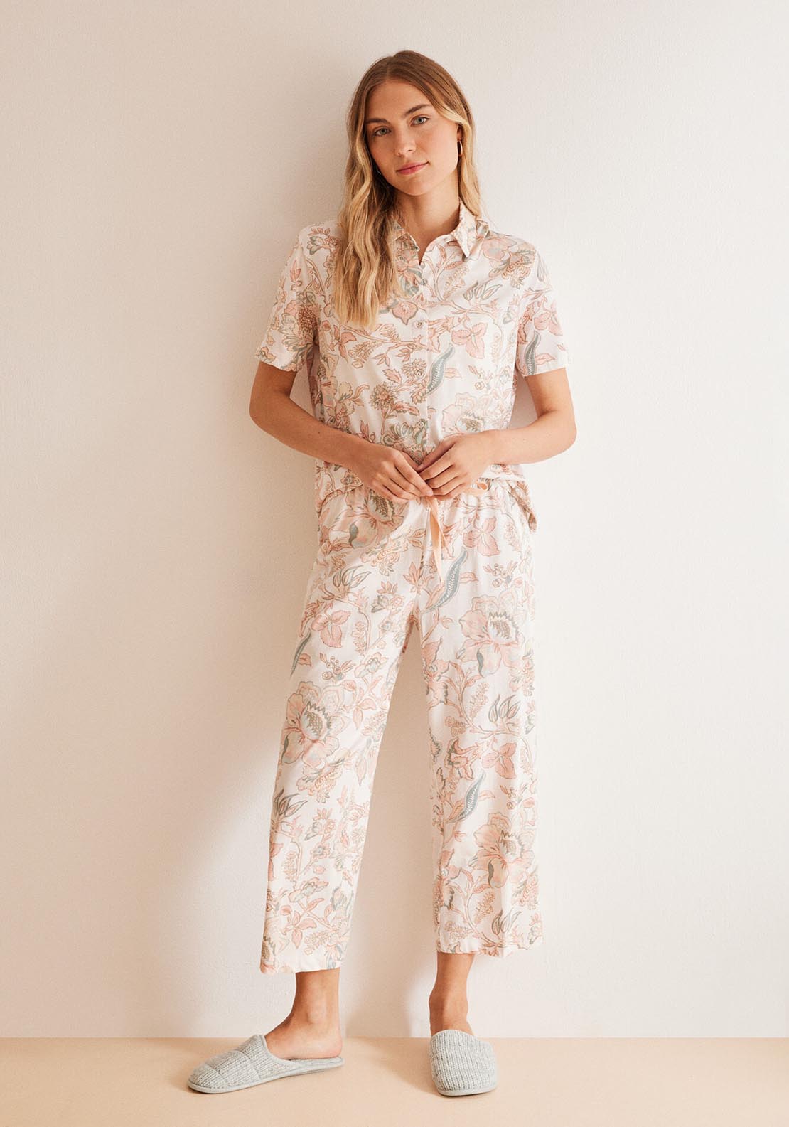 Womens Secret Classic floral print pyjamas in 100% cotton - White 1 Shaws Department Stores