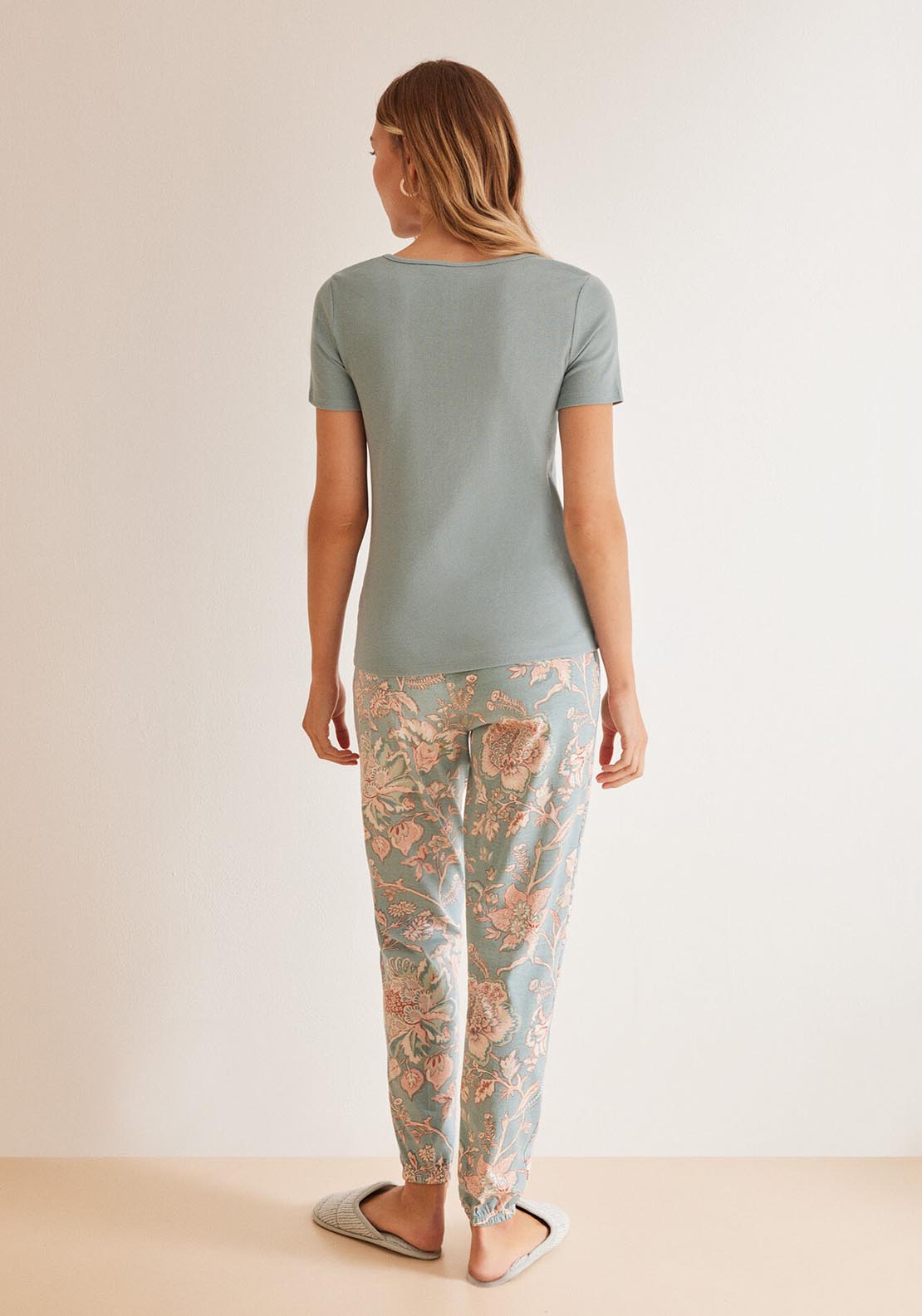 Womens Secret Blue pyjamas in 100% cotton with floral print bottoms - Blue 2 Shaws Department Stores