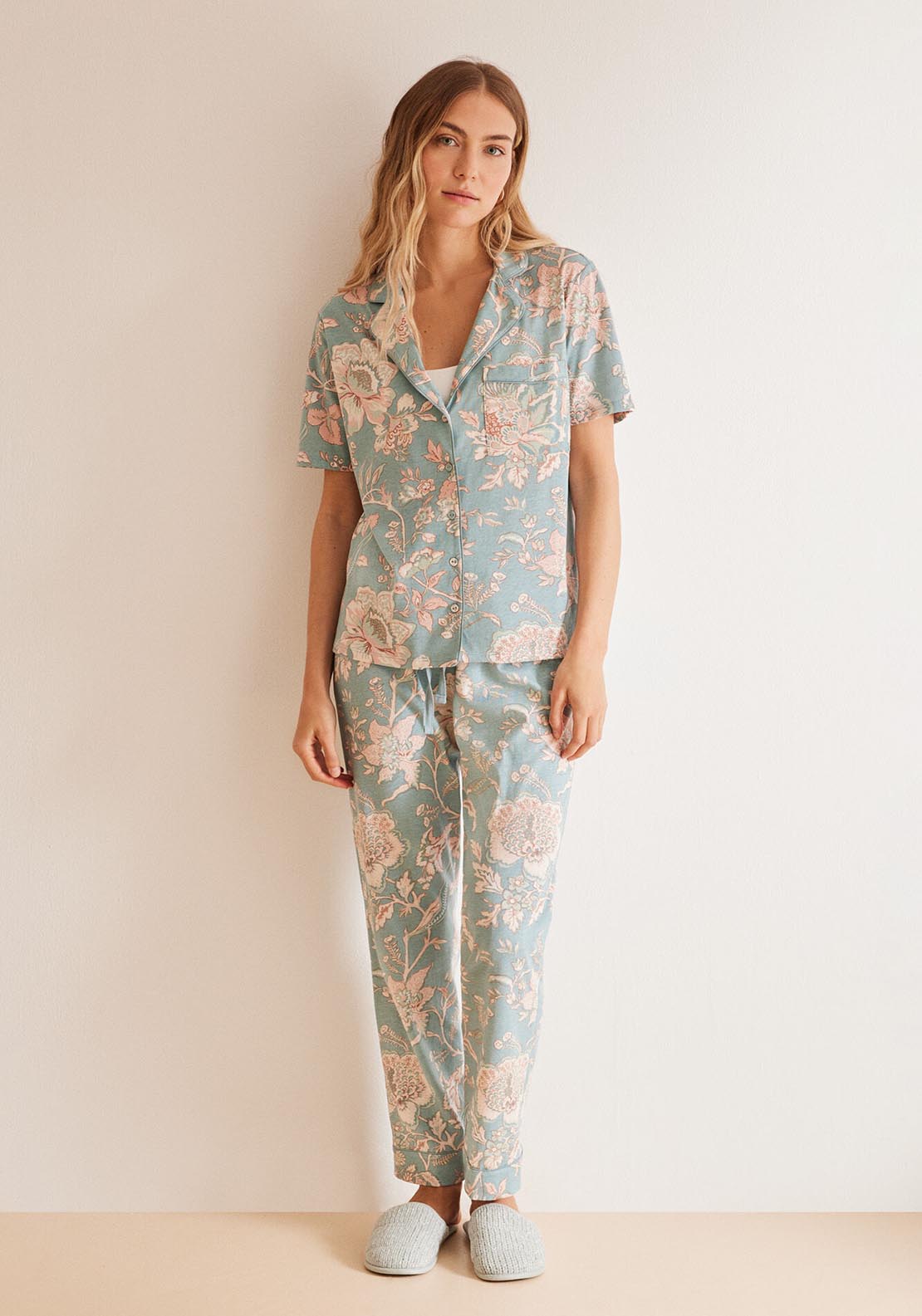 Womens Secret Blue floral 100% cotton classic pyjamas - Blue 1 Shaws Department Stores