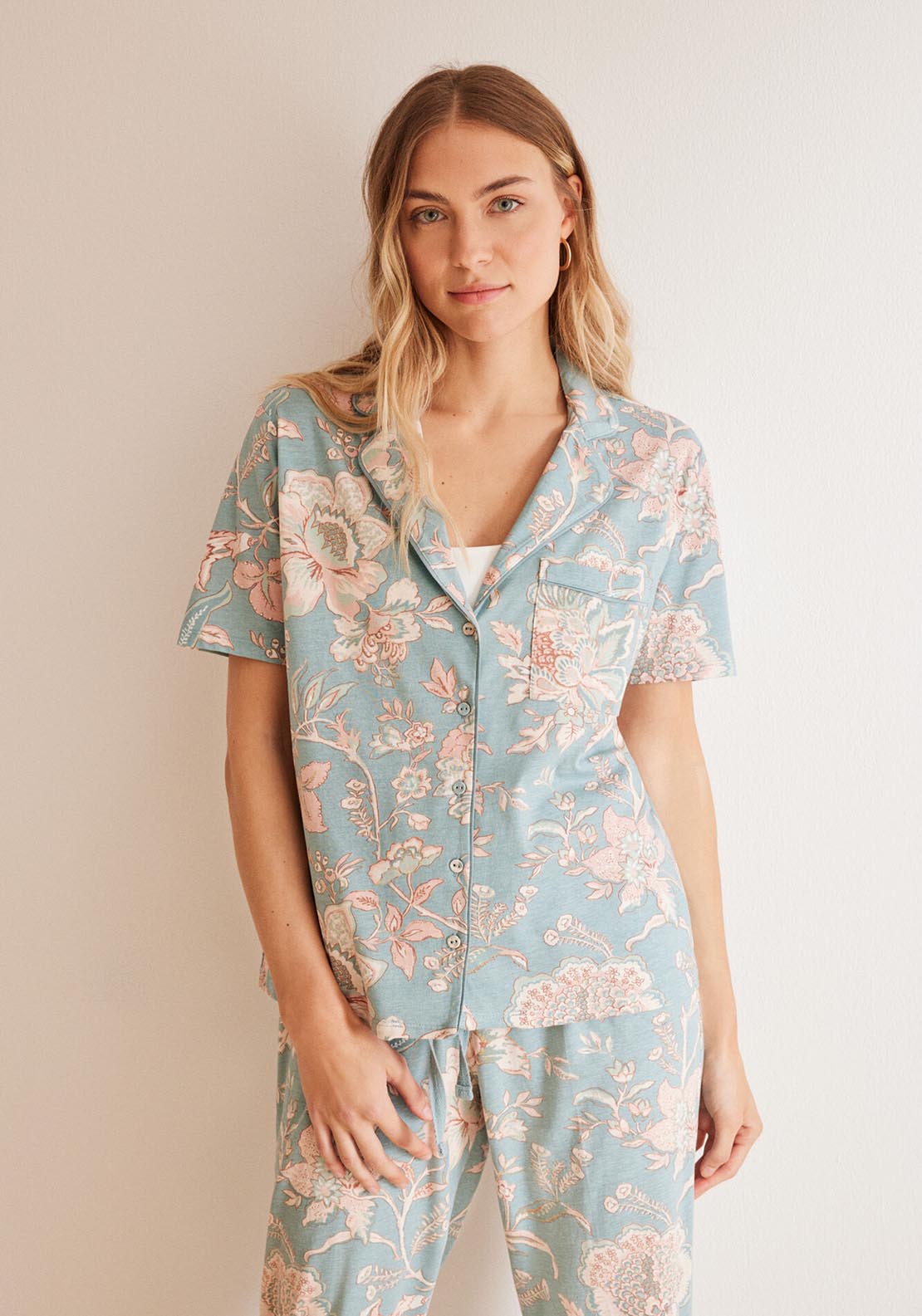 Womens Secret Blue floral 100% cotton classic pyjamas - Blue 3 Shaws Department Stores