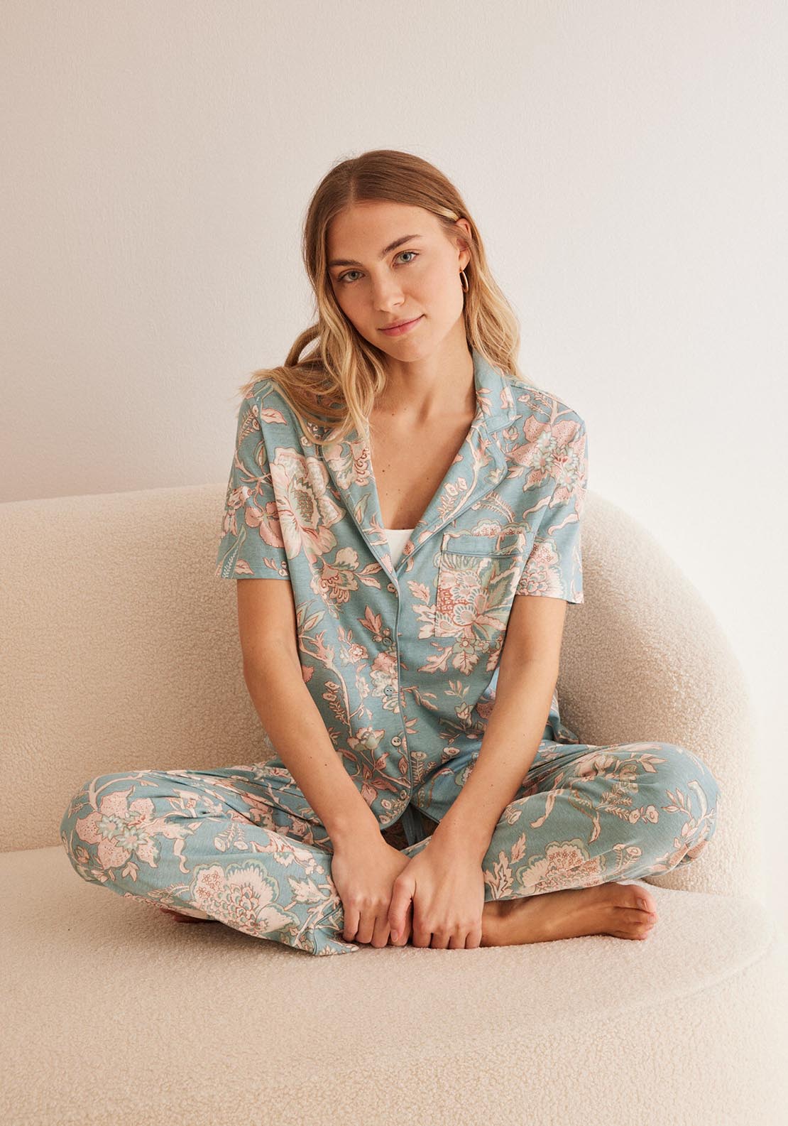 Womens Secret Blue floral 100% cotton classic pyjamas - Blue 5 Shaws Department Stores