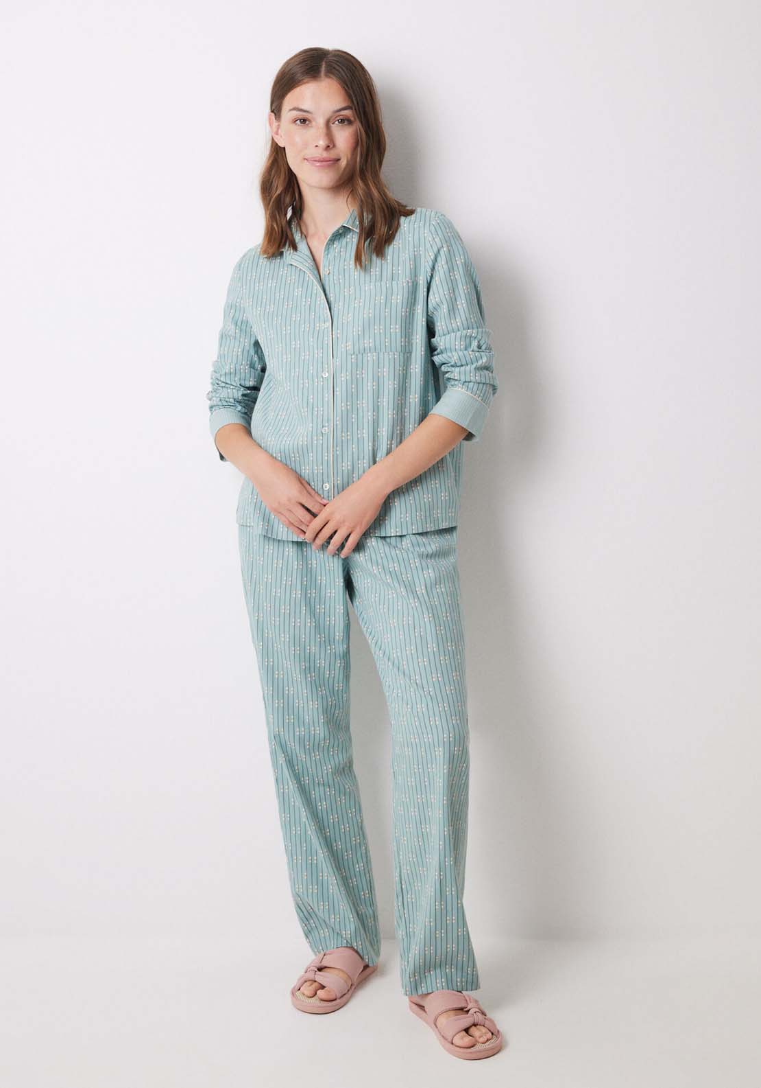 Womens Secret Long blue flannel shirt pajamas - Blue 1 Shaws Department Stores