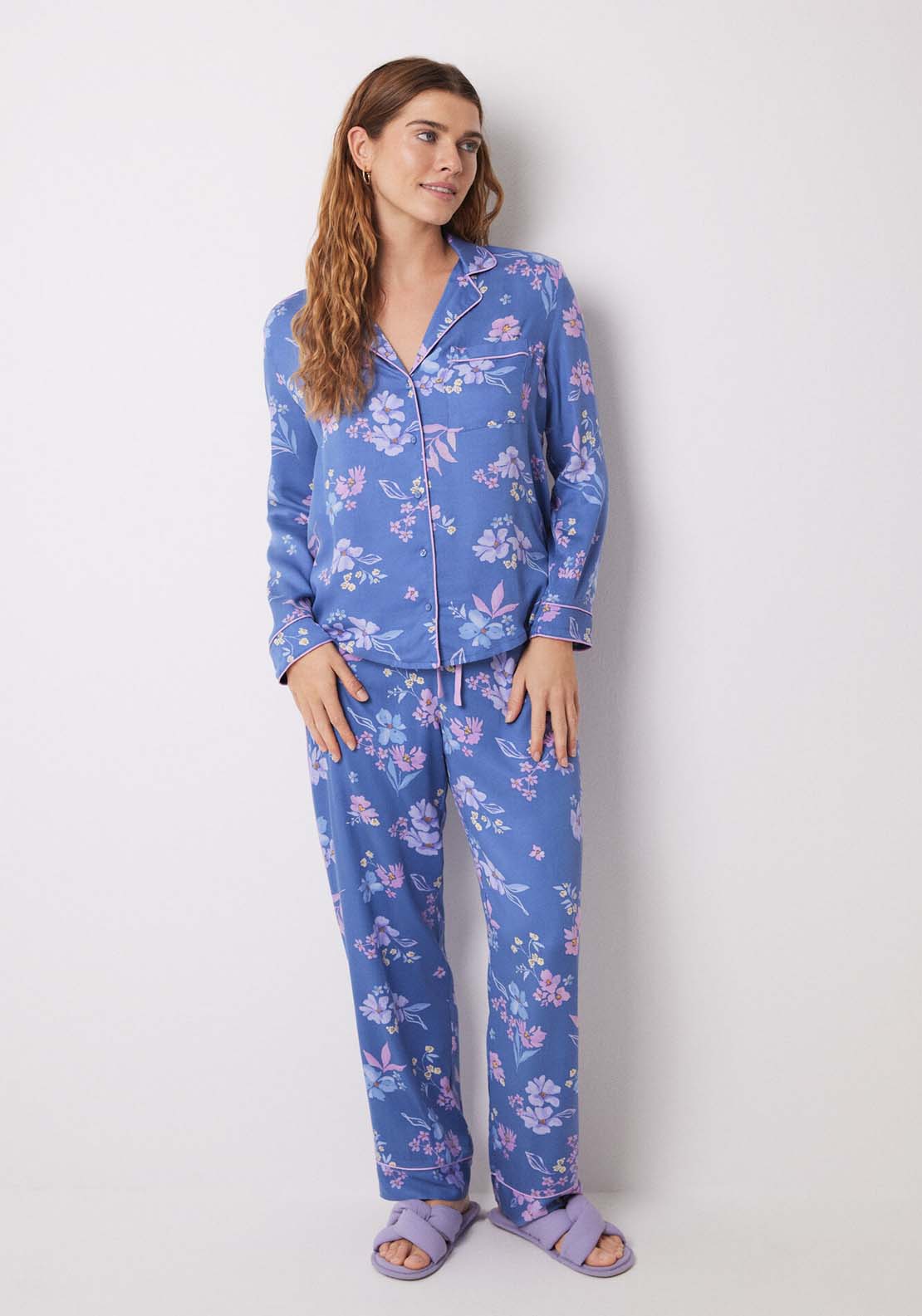 Womens Secret Blue floral soft touch shirt pajamas - Blue 1 Shaws Department Stores