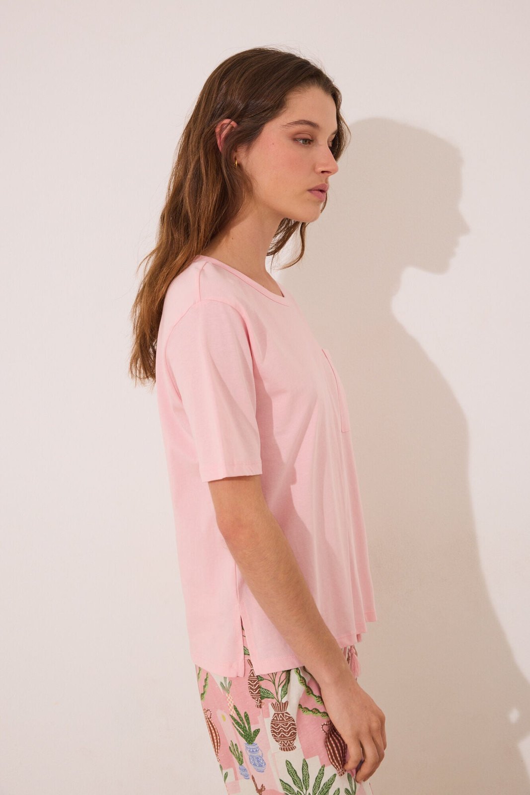 Womensecret Capri pyjamas 100% cotton pink flower pots - Pink 4 Shaws Department Stores
