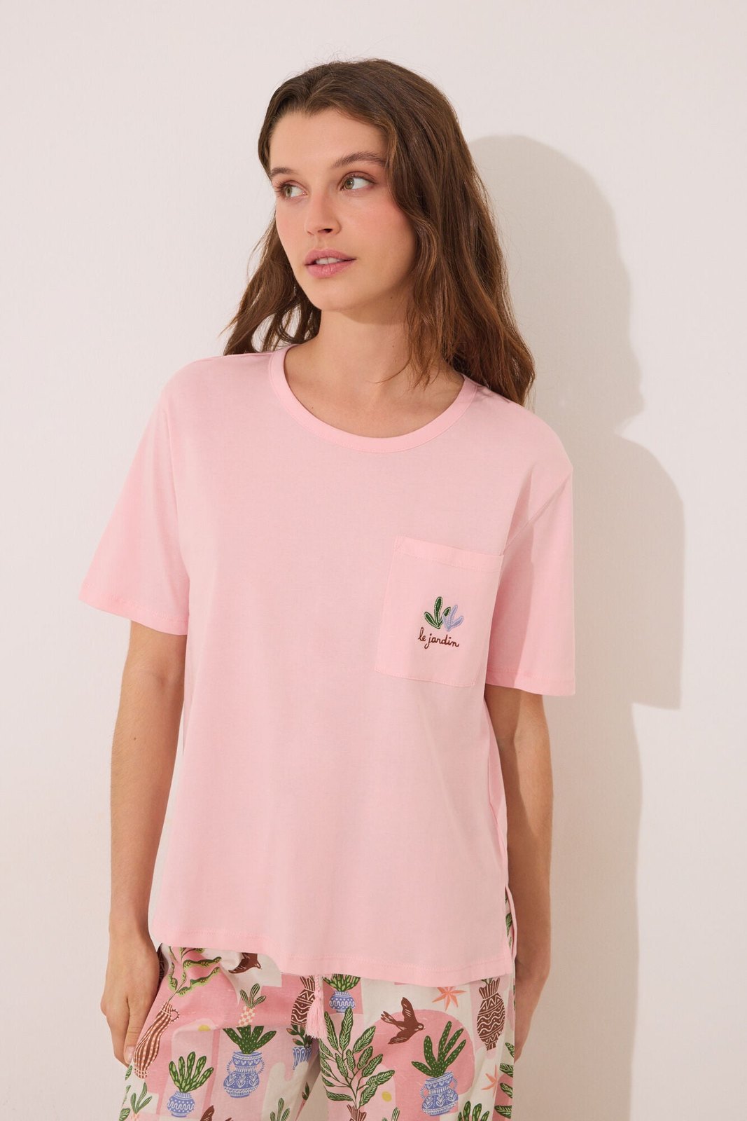 Womensecret Capri pyjamas 100% cotton pink flower pots - Pink 2 Shaws Department Stores