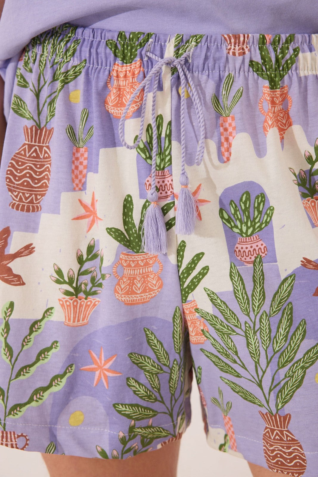 Womensecret 100% cotton short pyjamas , lilac flower pots - Purple 5 Shaws Department Stores