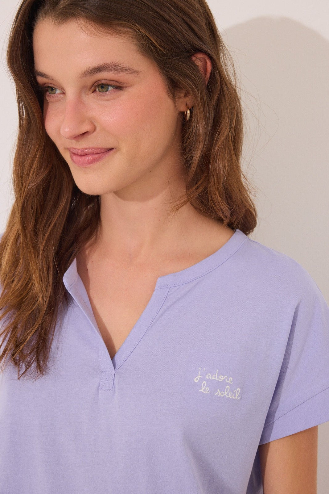 Womensecret 100% cotton short pyjamas , lilac flower pots - Purple 2 Shaws Department Stores