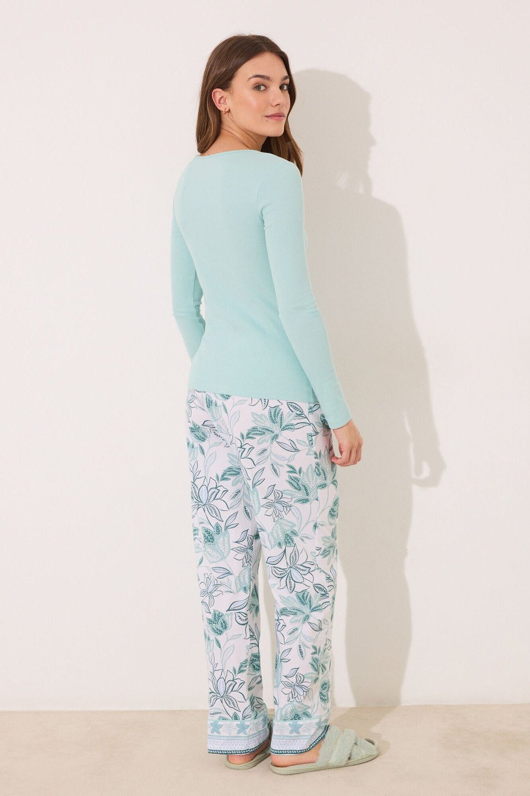 Womensecret Turquoise green long pyjamas with flowers - Green 5 Shaws Department Stores