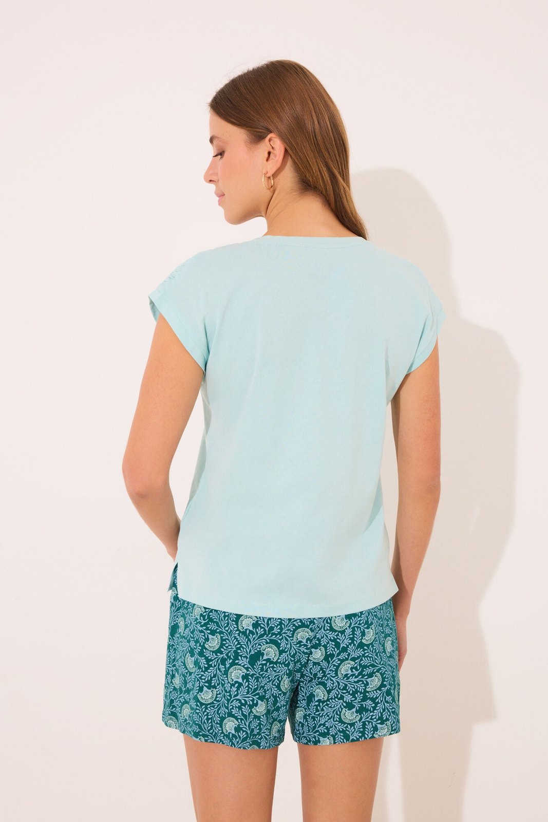 Womensecret Short pyjamas 100% cotton green flowers - Green 6 Shaws Department Stores