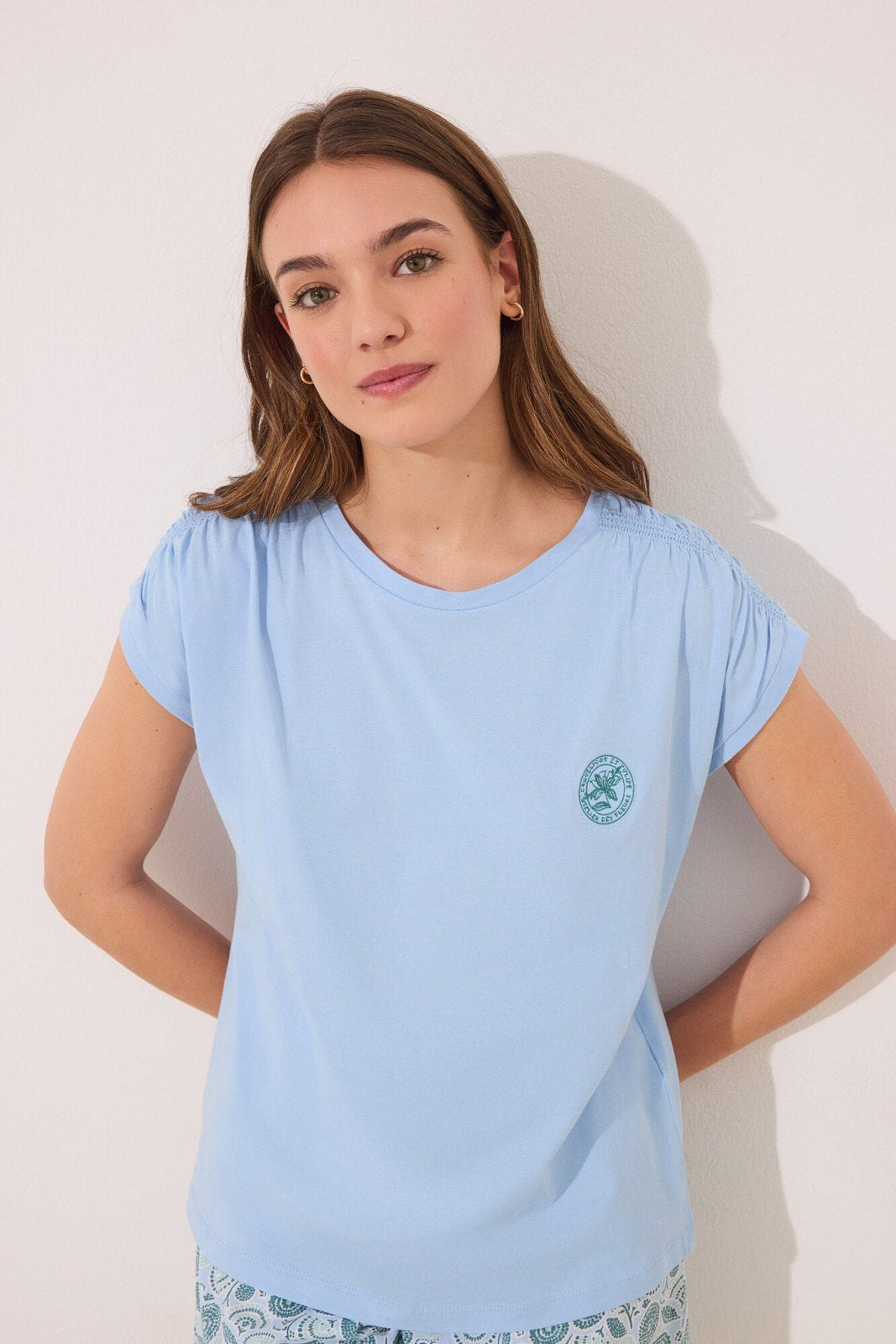 Womensecret Short pyjamas 100% cotton blue flowers - Blue 4 Shaws Department Stores