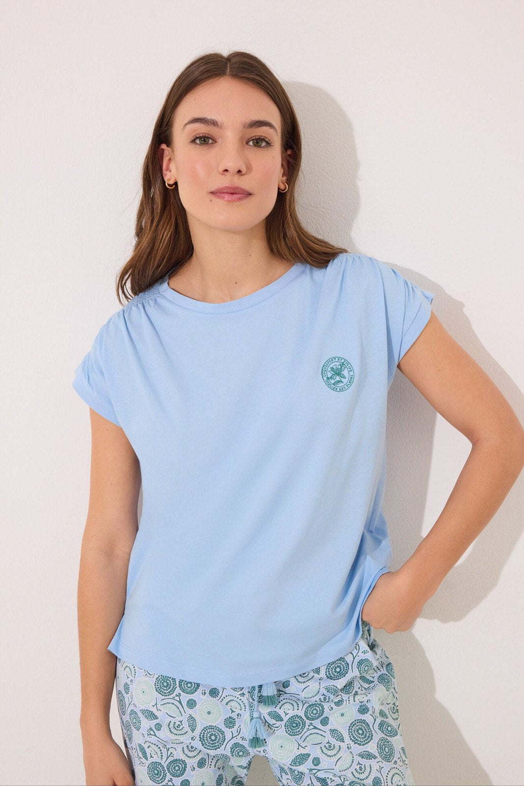 Womensecret Short pyjamas 100% cotton blue flowers - Blue 7 Shaws Department Stores