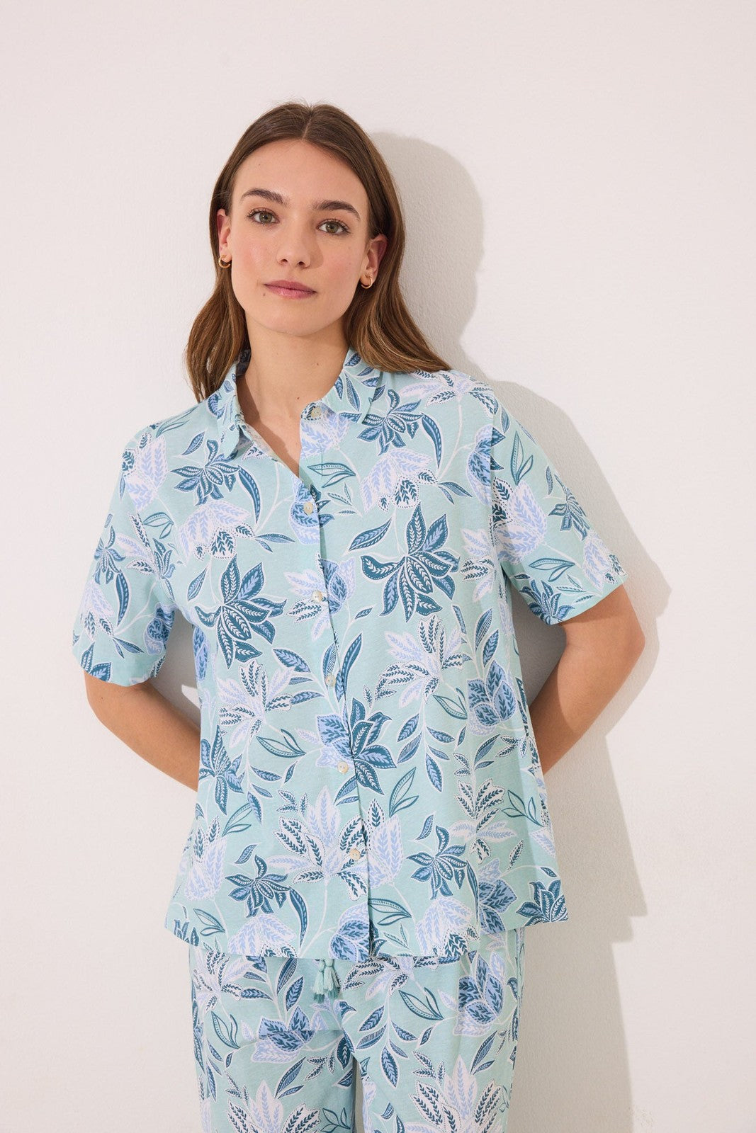 Womensecret Capri classic pyjamas 100% cotton flowers - Green 3 Shaws Department Stores