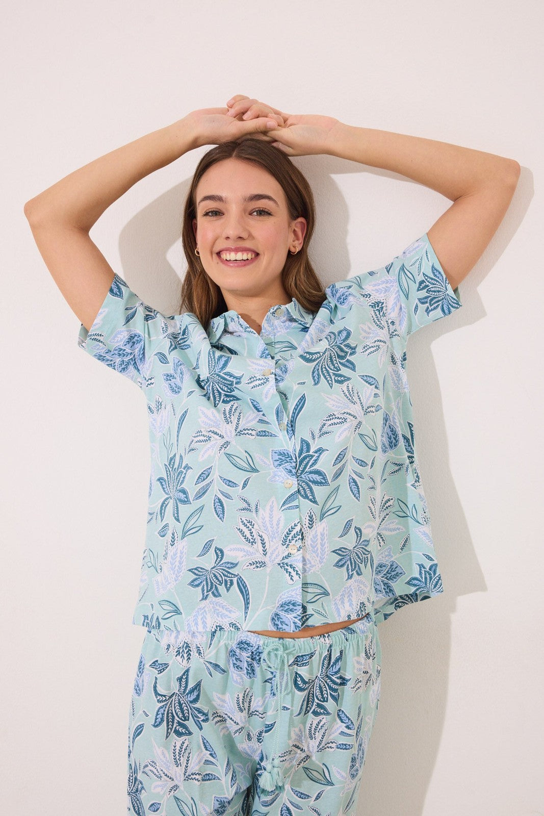 Womensecret Capri classic pyjamas 100% cotton flowers - Green 4 Shaws Department Stores