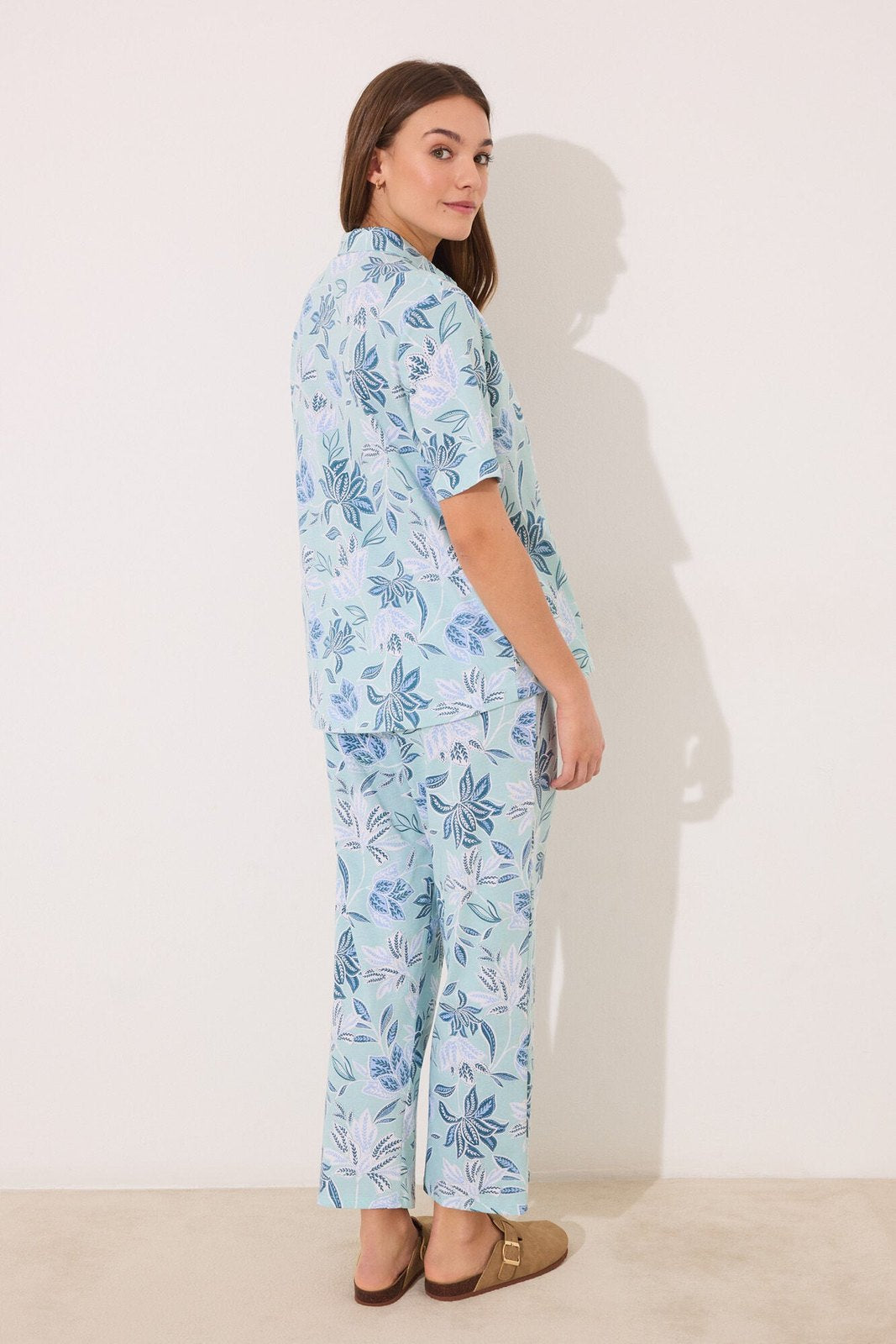 Womensecret Capri classic pyjamas 100% cotton flowers - Green 6 Shaws Department Stores