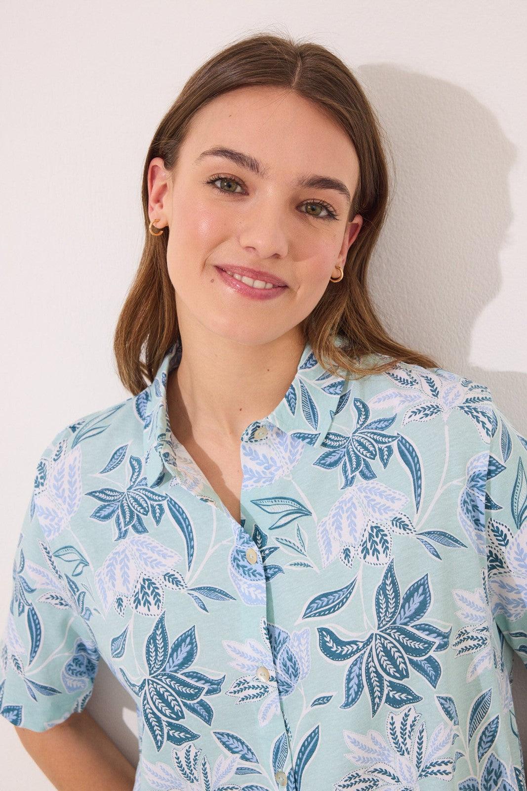Womensecret Capri classic pyjamas 100% cotton flowers - Green 2 Shaws Department Stores