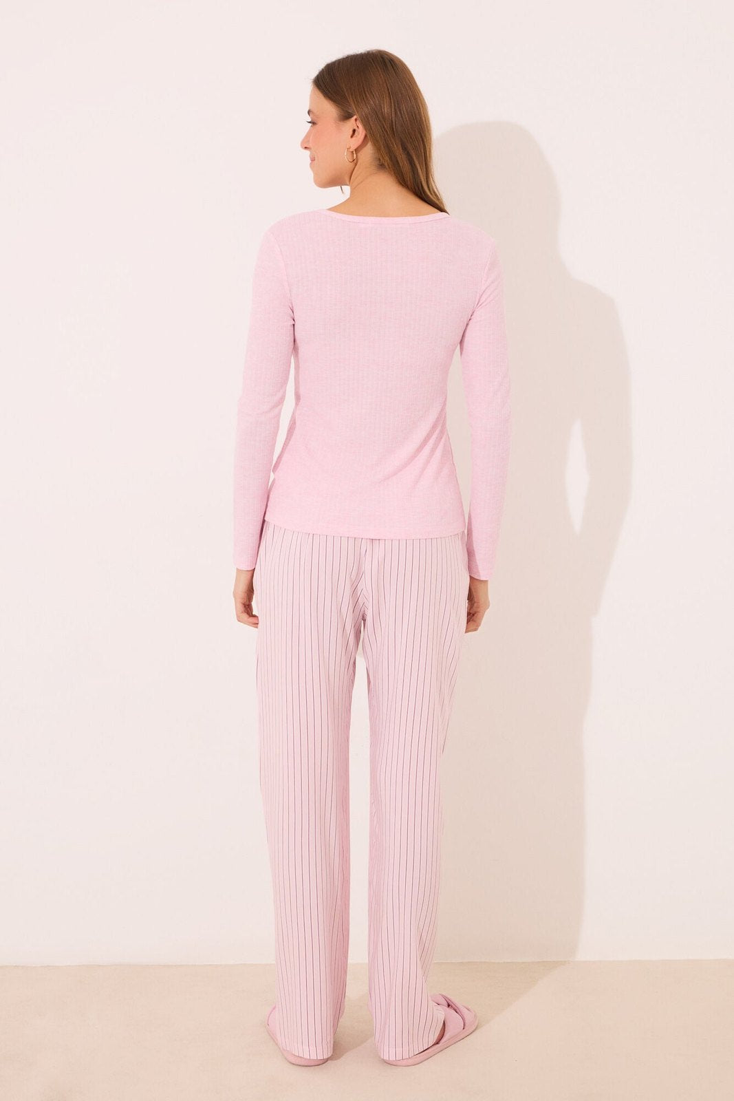 Womensecret Long striped striped viscose ribbed long pyjamas - Pink 5 Shaws Department Stores