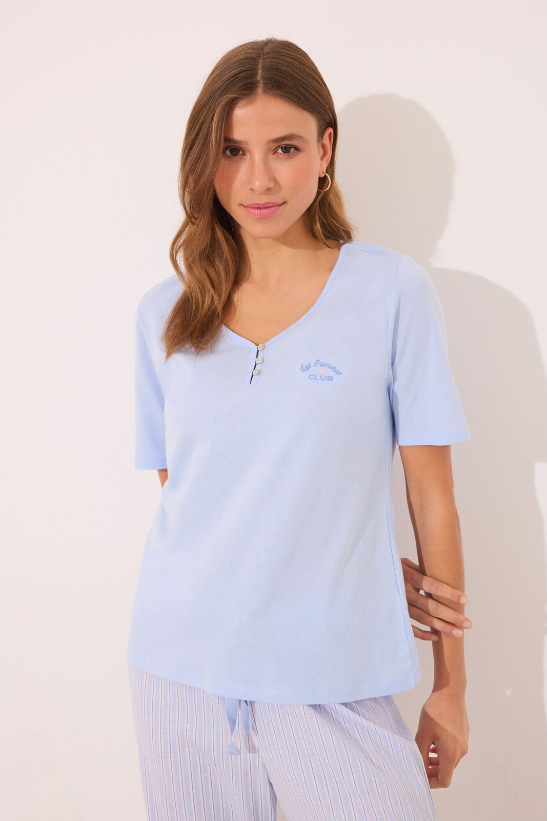 Womensecret Capri pyjamas 100% cotton blue striped - Blue 5 Shaws Department Stores