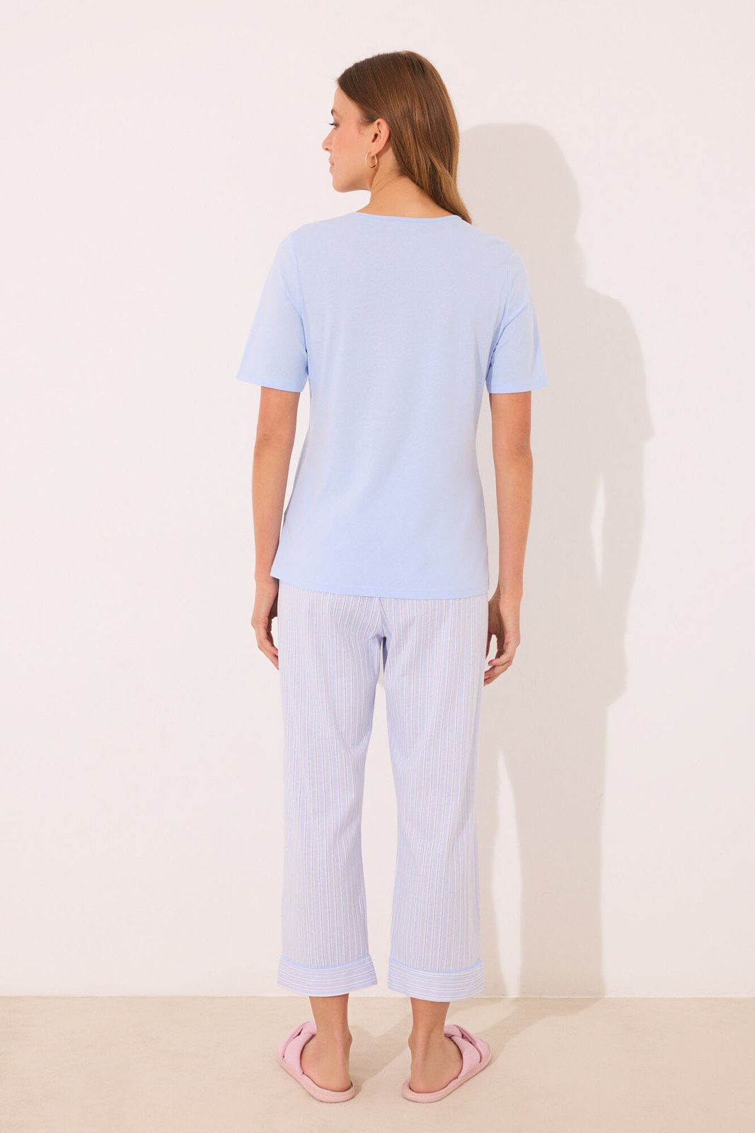 Womensecret Capri pyjamas 100% cotton blue striped - Blue 7 Shaws Department Stores
