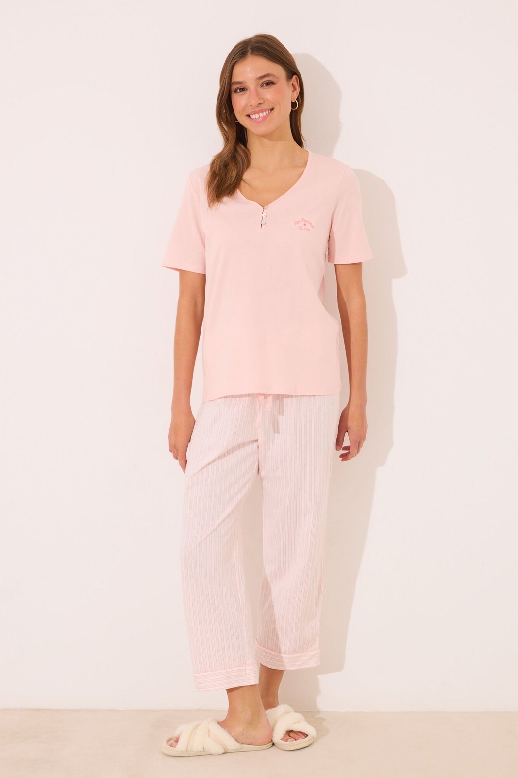 Womensecret Capri pyjamas 100% cotton orange striped - Orange 2 Shaws Department Stores