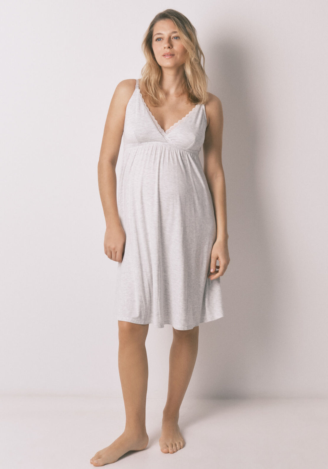 Straps Maternity Nightgown - Grey