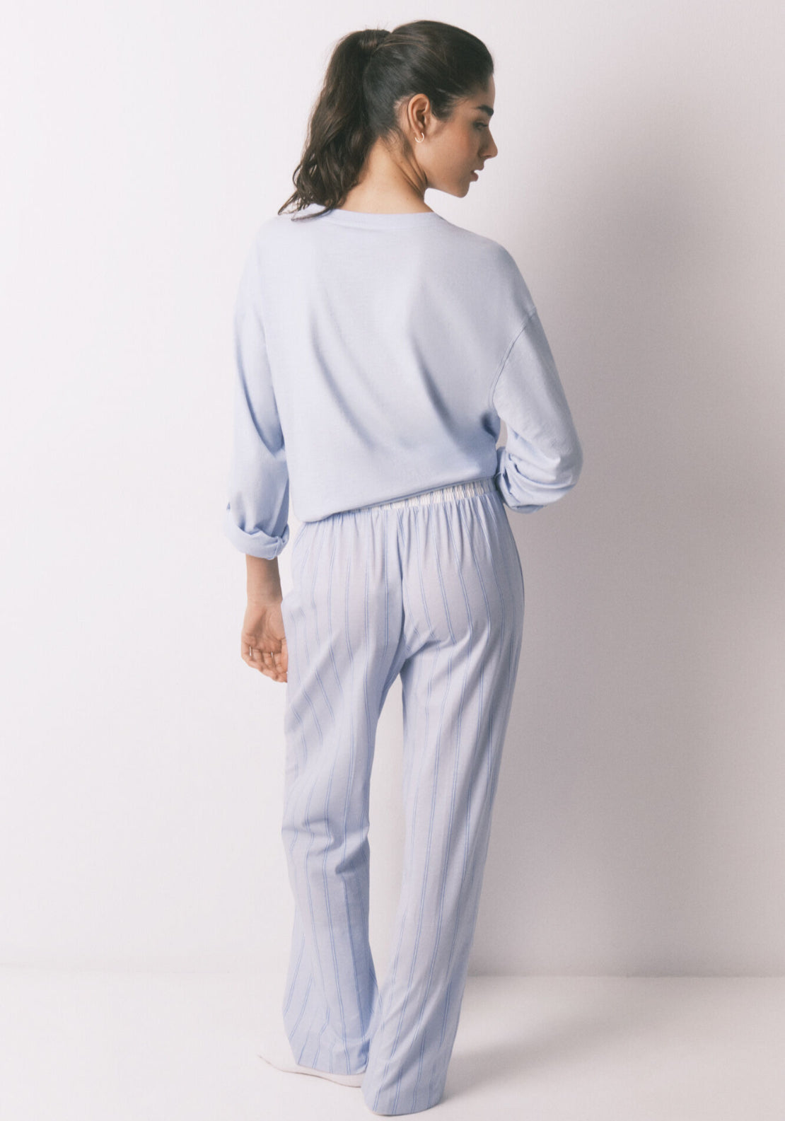 100% Cotton Striped Long Trousers - Blue