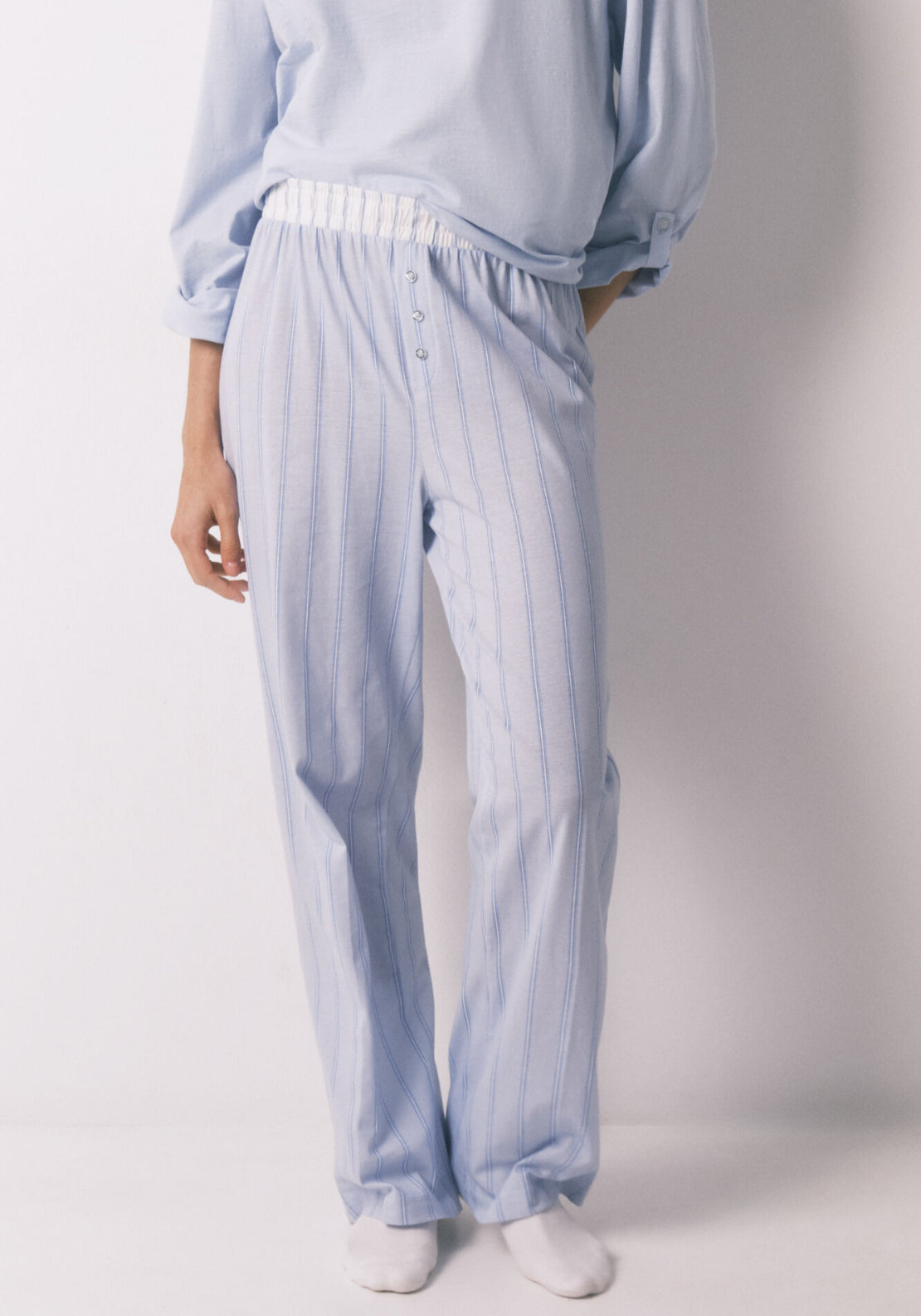 100% Cotton Striped Long Trousers - Blue