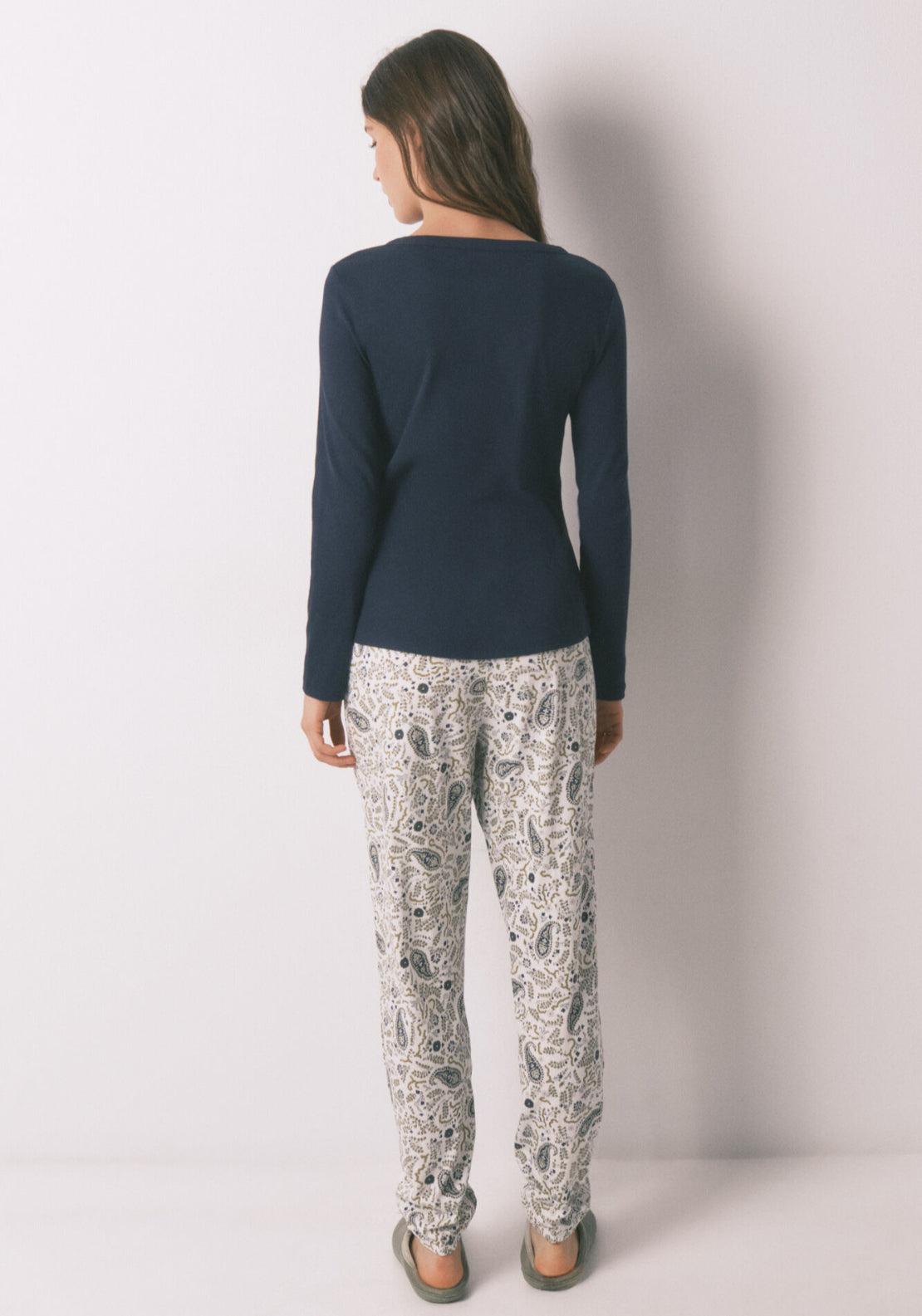 100% Cotton Paisley Print Long Trousers - Green