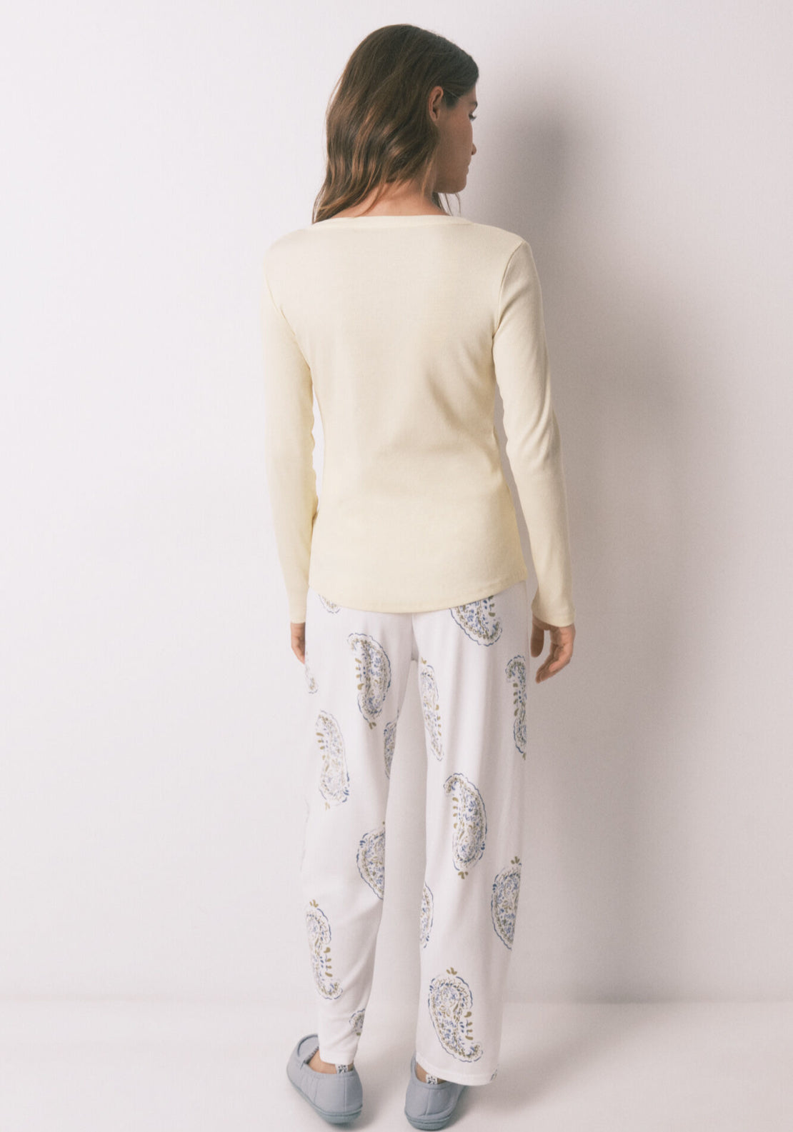 Paisley Print Long Trousers - White