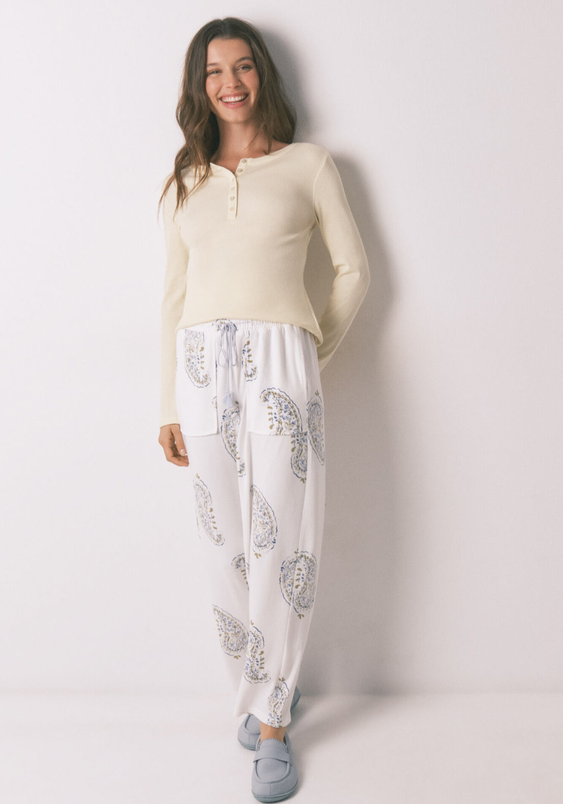 Paisley Print Long Trousers - White