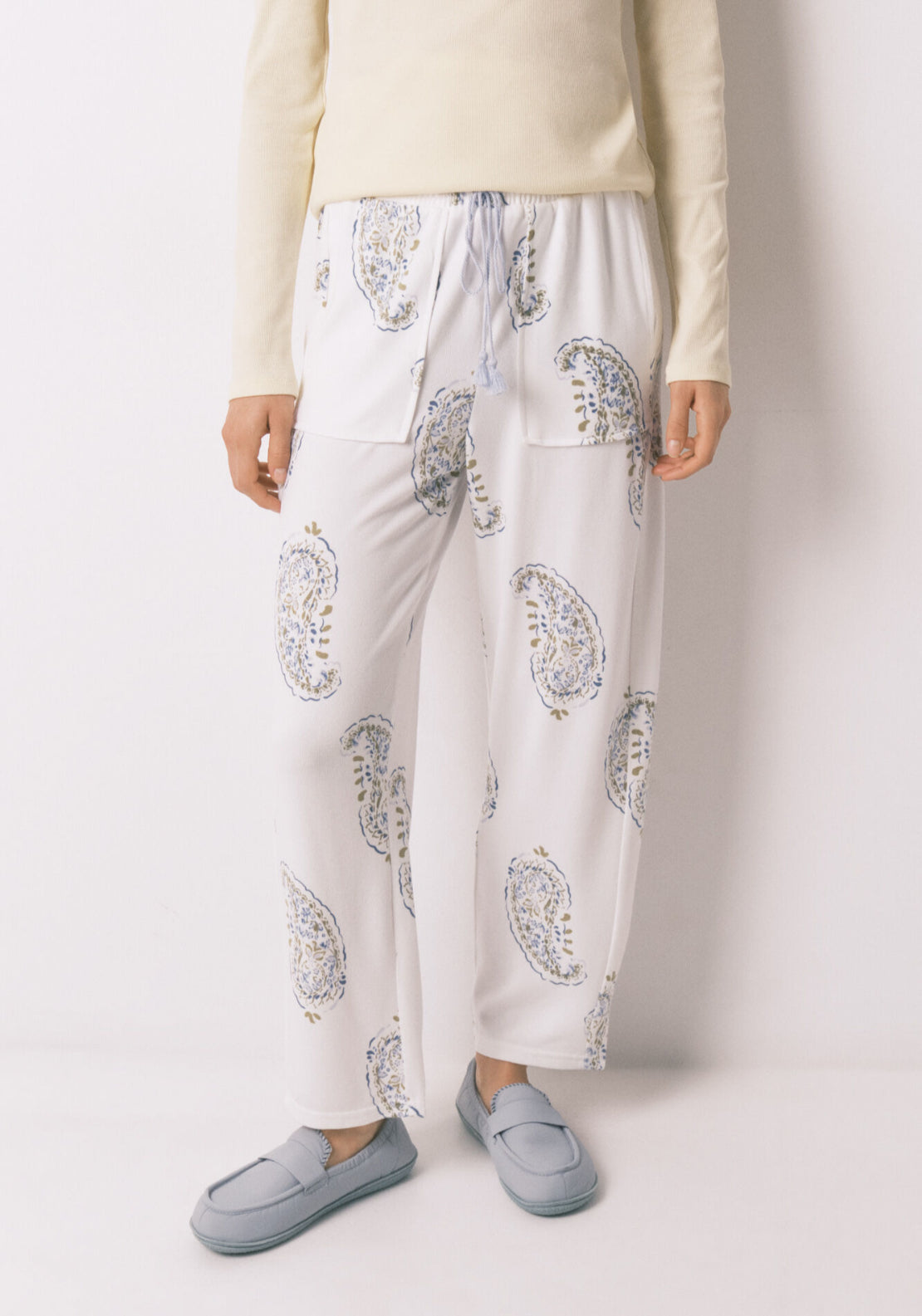 Paisley Print Long Trousers - White