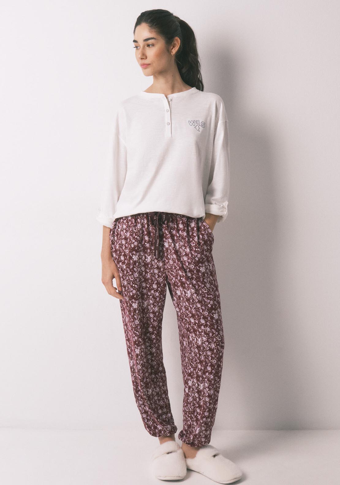 Floral Print Long Trousers - Maroon Print