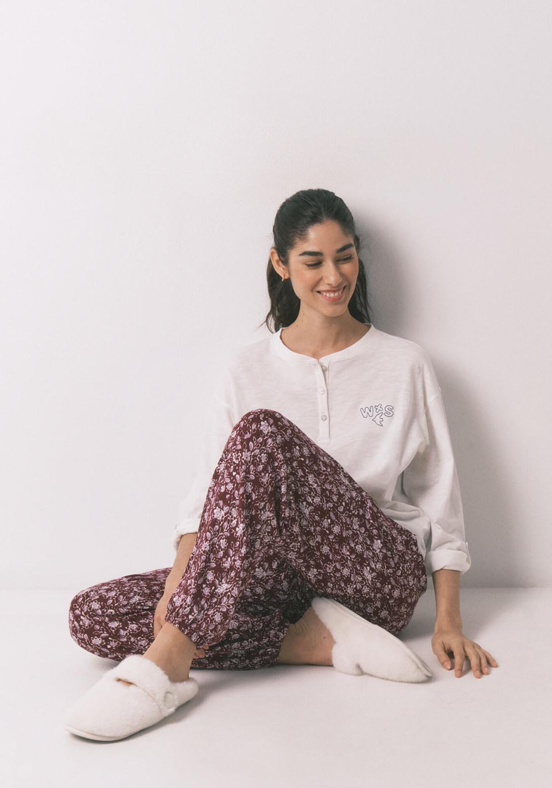 Floral Print Long Trousers - Maroon Print