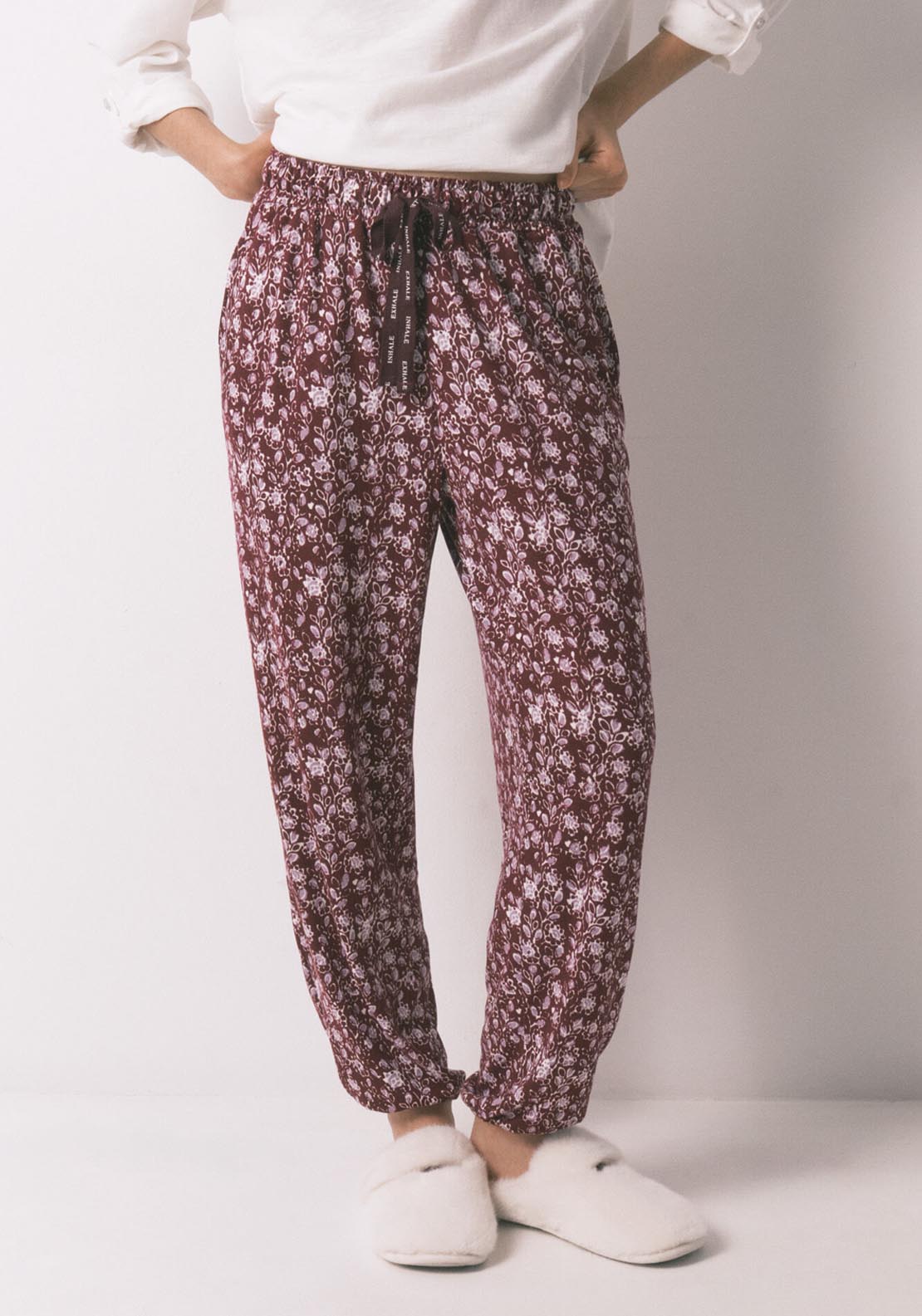 Floral Print Long Trousers - Maroon Print