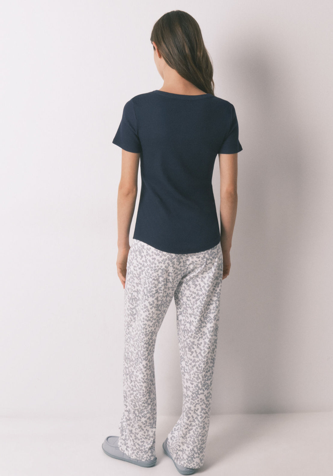 100% Cotton Floral Print Cotton Long Trousers - Blue
