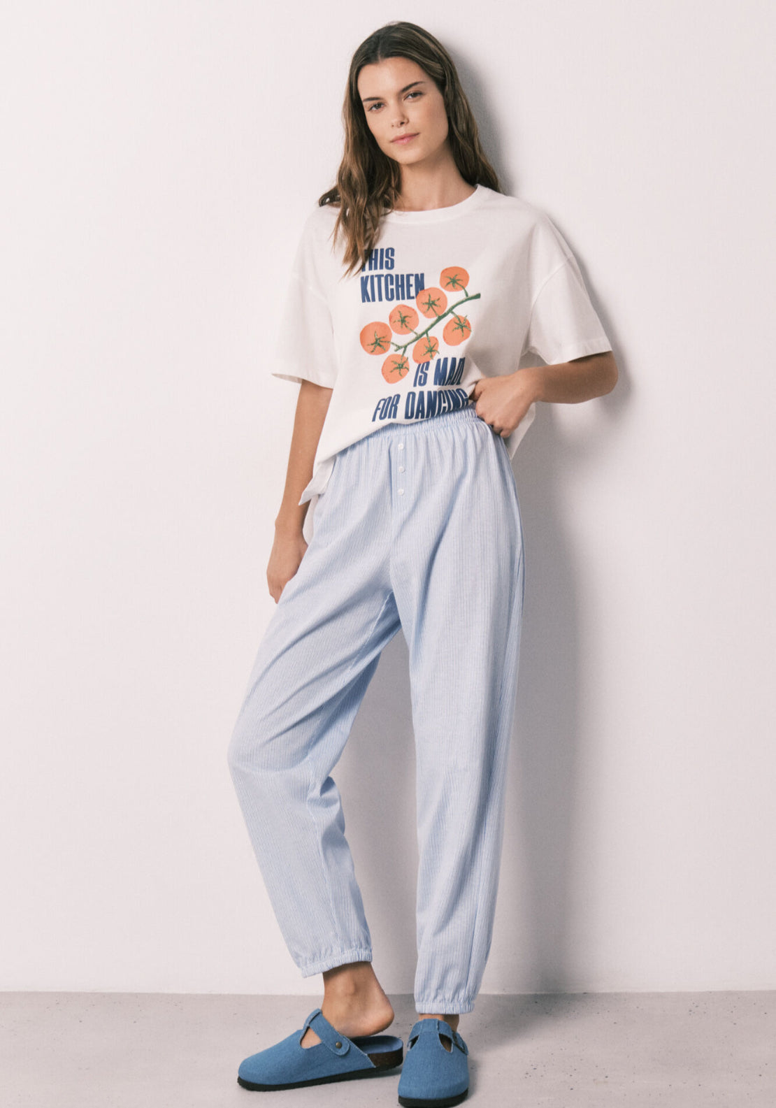 Striped 100% Cotton Carrot Trousers - Blue