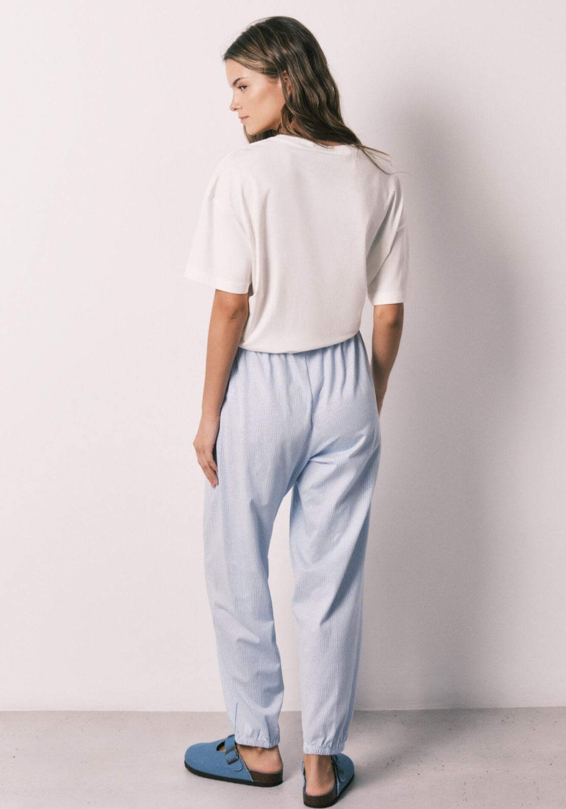 Striped 100% Cotton Carrot Trousers - Blue