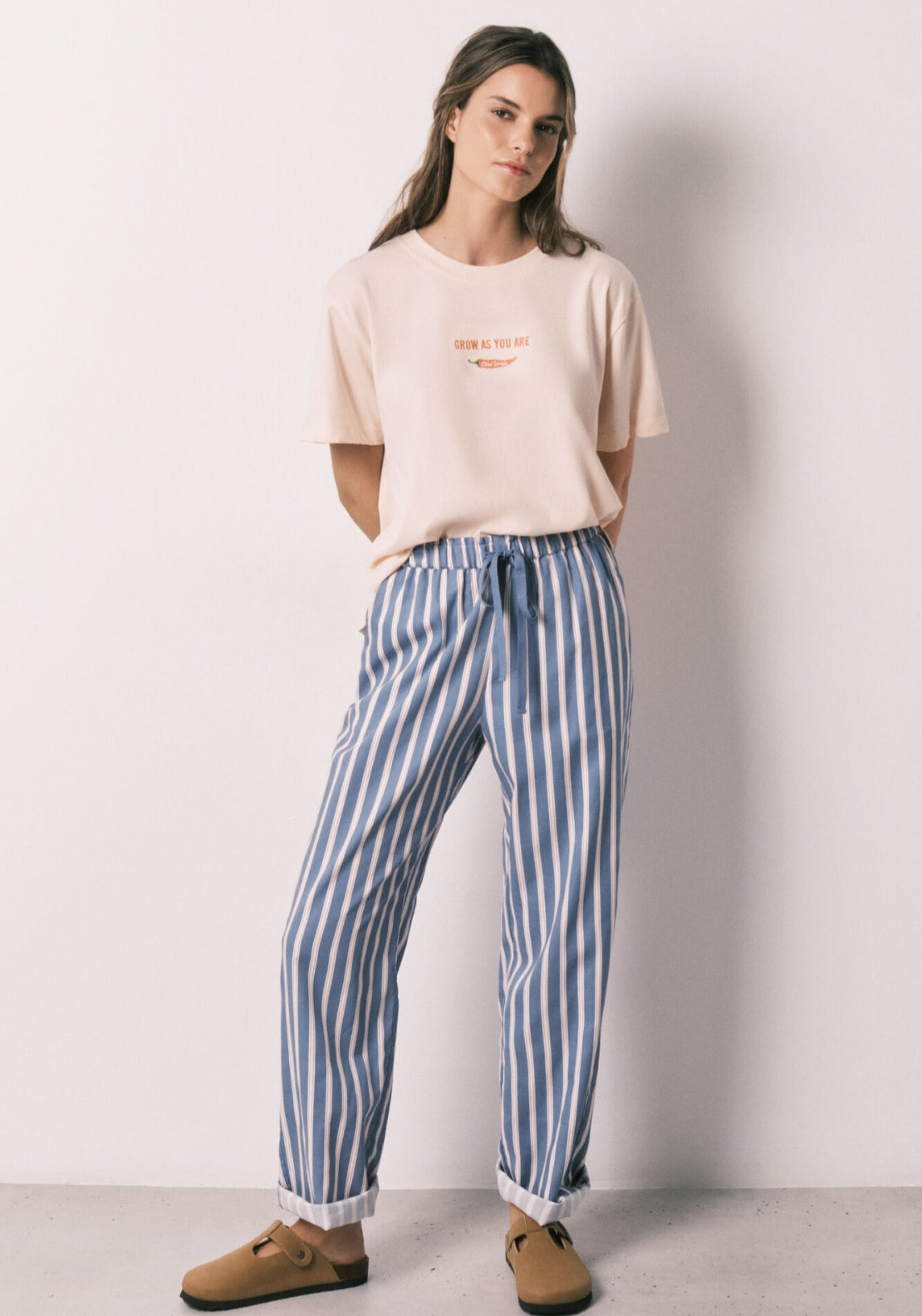 Striped Viscose Long Trousers - Blue