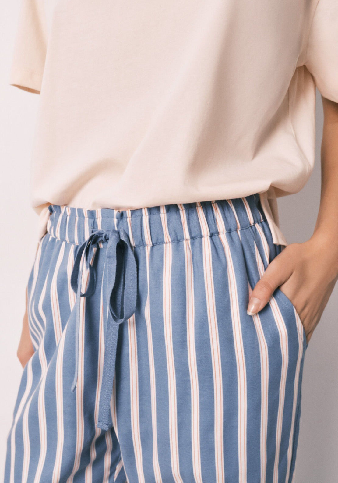 Striped Viscose Long Trousers - Blue