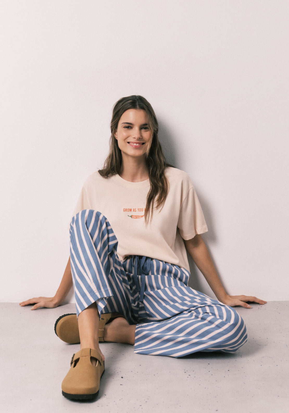 Striped Viscose Long Trousers - Blue