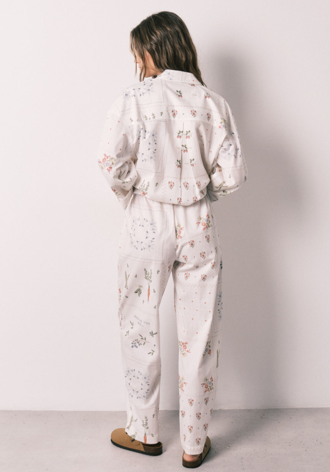 Floral Print 100% Cotton Long Trousers - White