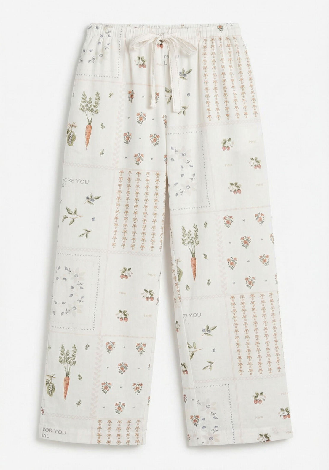 Floral Print 100% Cotton Long Trousers - White