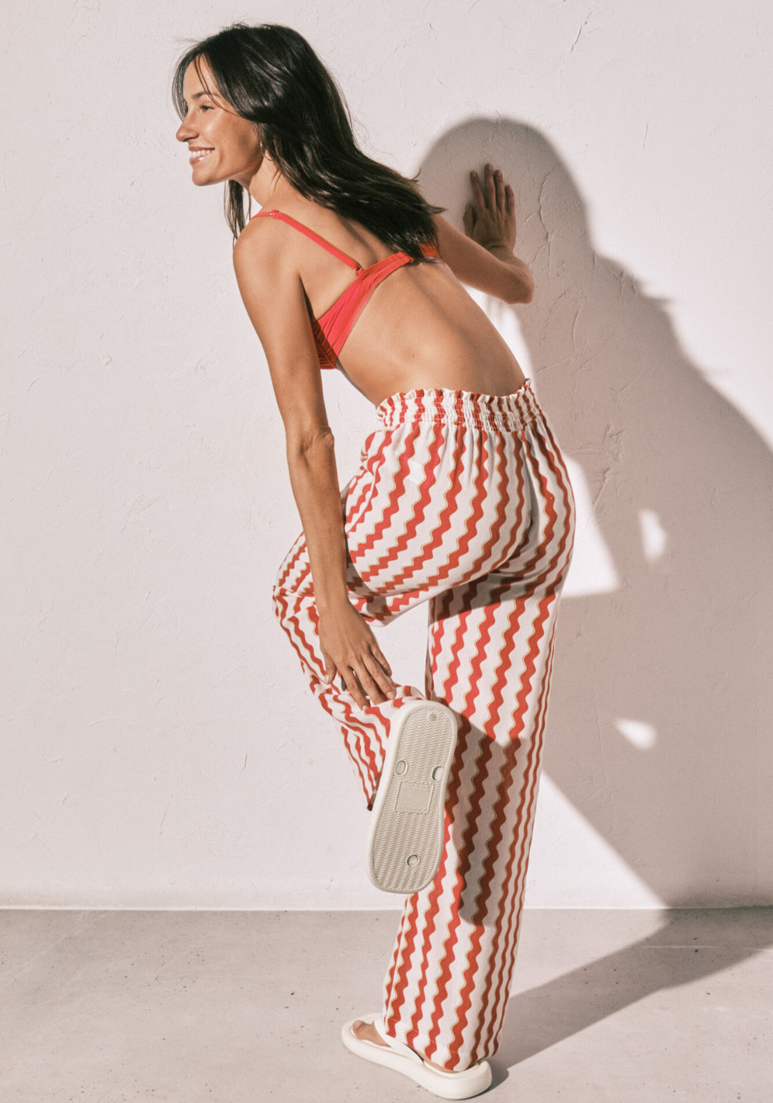 Printed Textured Long Trousers - Red