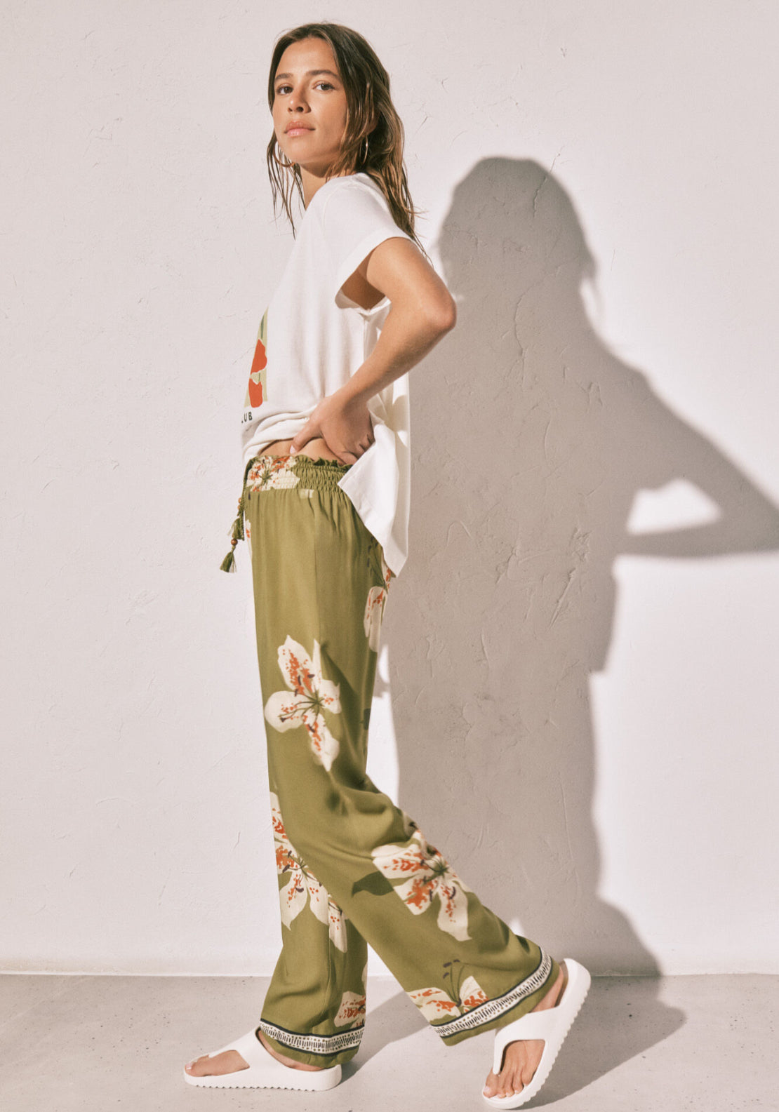 Floral Print Long Trousers - Green