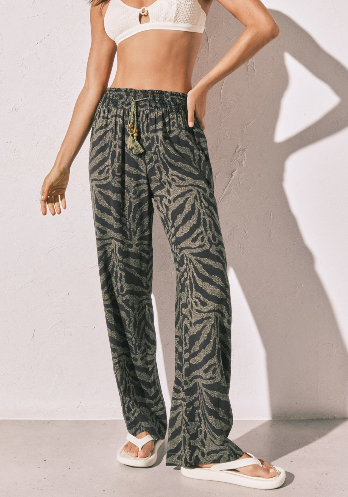 Animal Print Long Trousers - Green