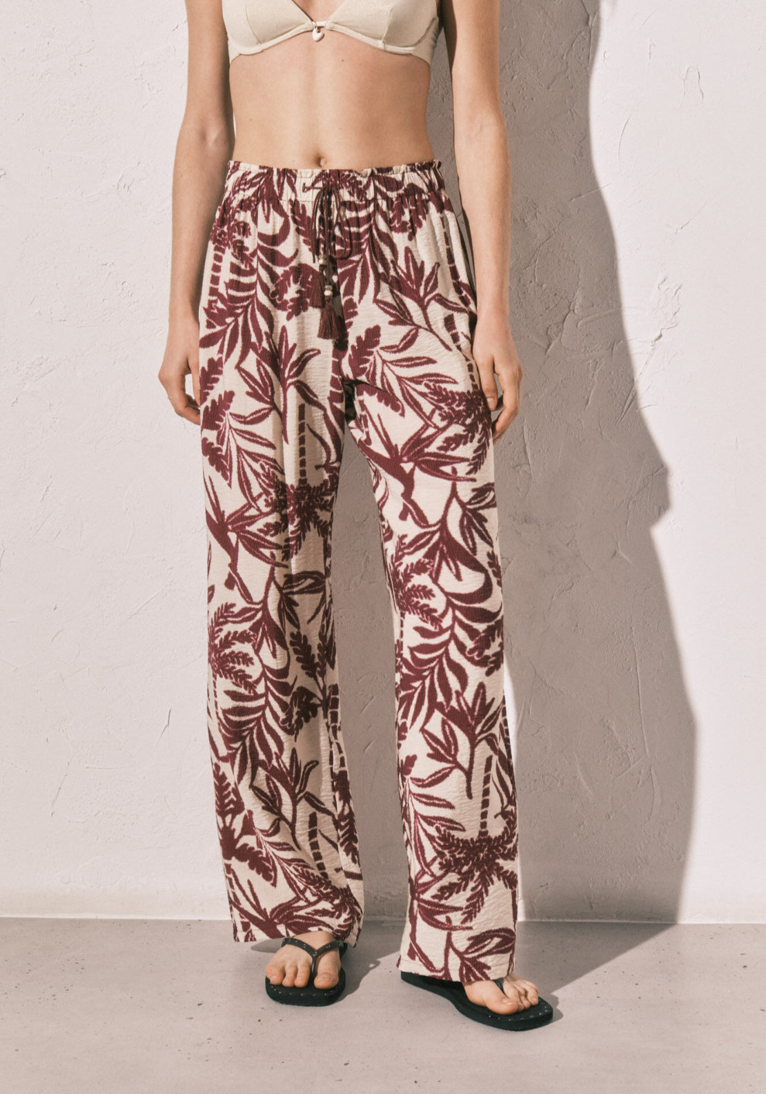 Print Long Trousers - Maroon