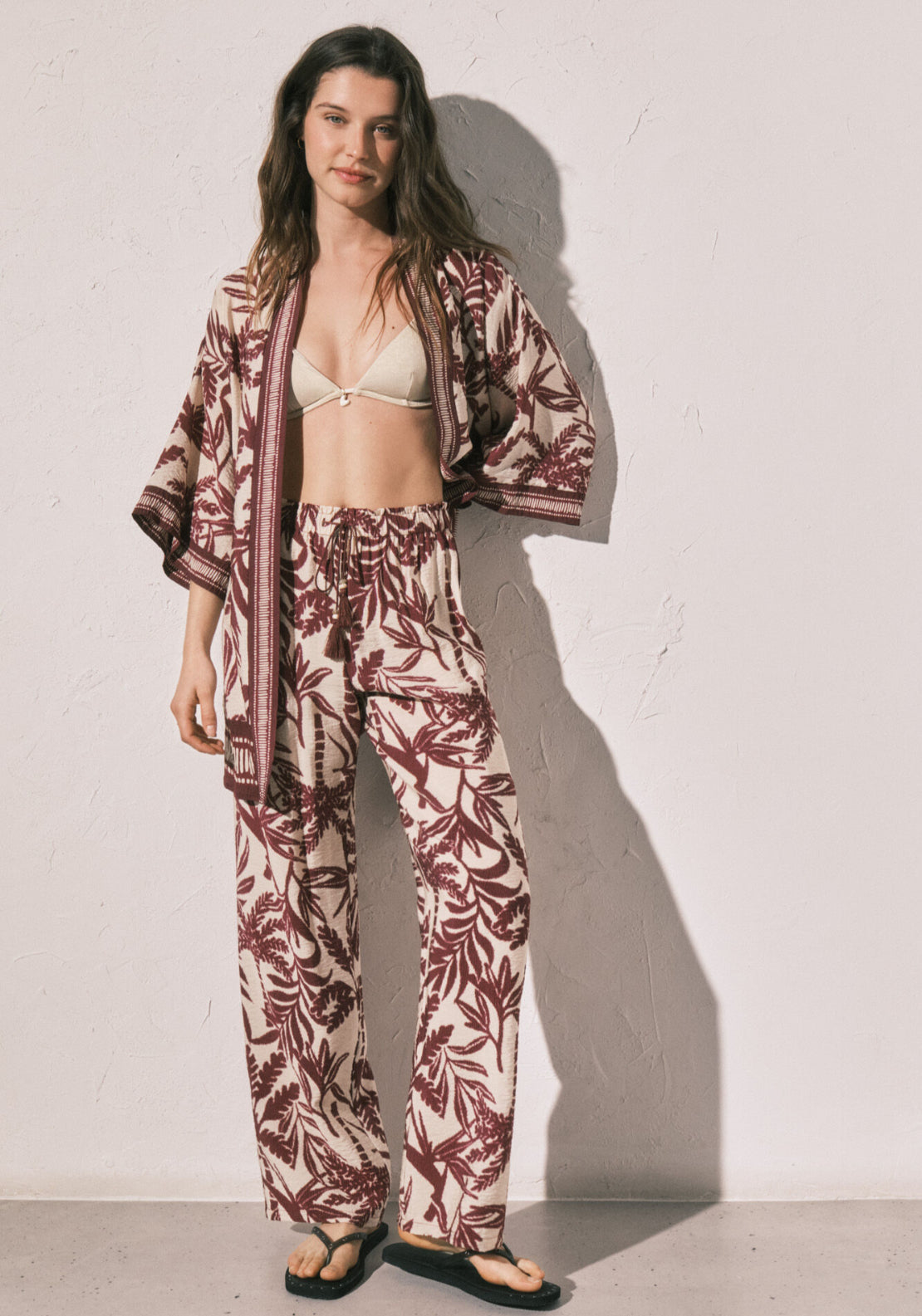 Print Long Trousers - Maroon
