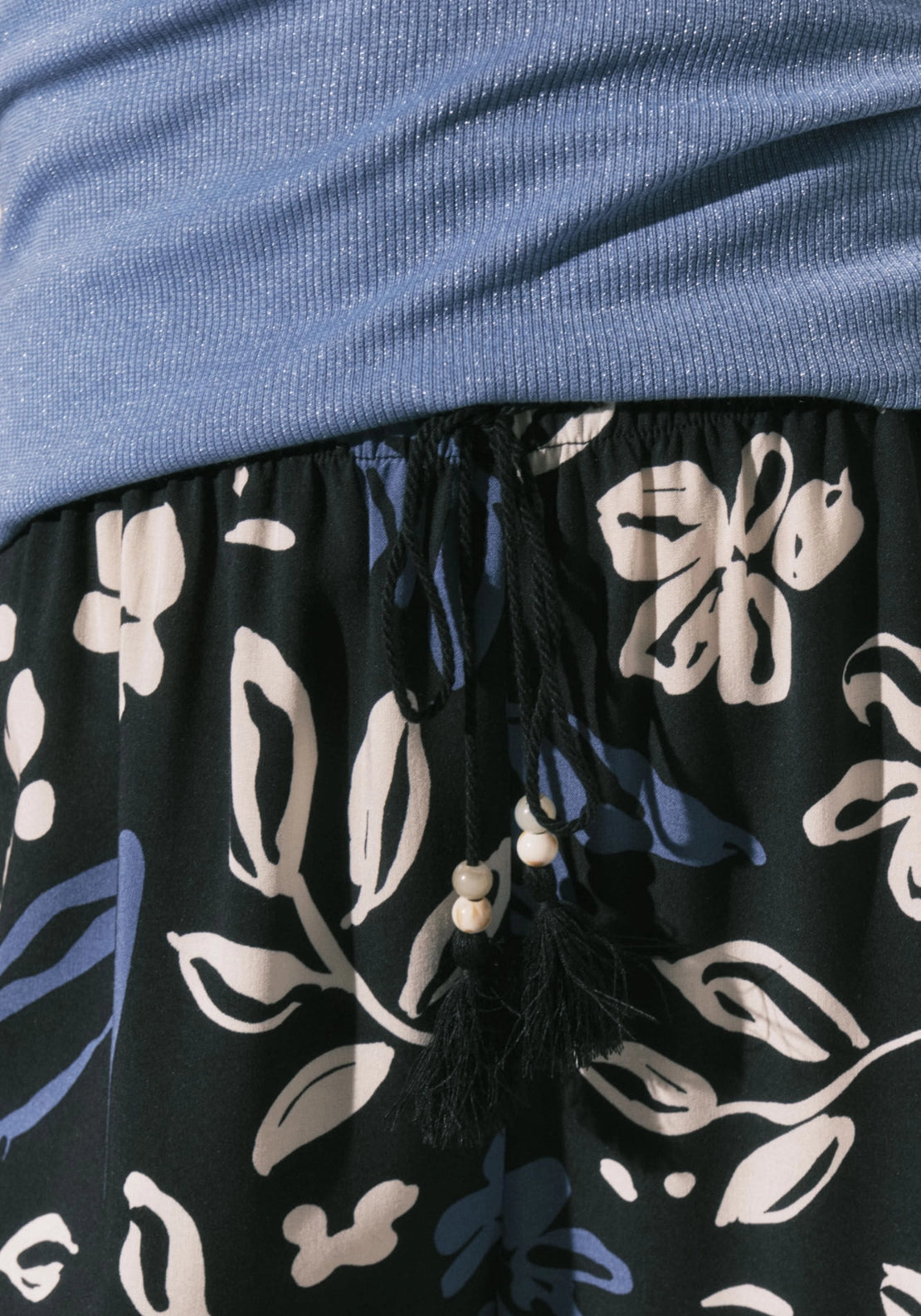 Floral Print Long Trousers - Blue