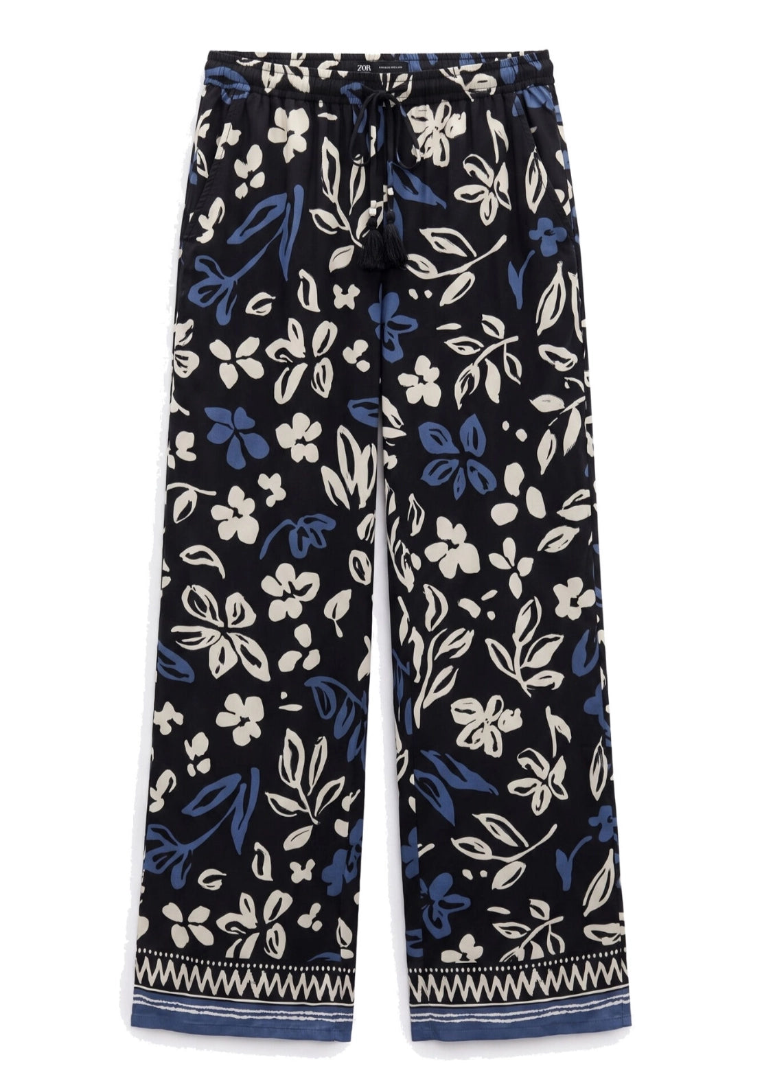 Floral Print Long Trousers - Blue